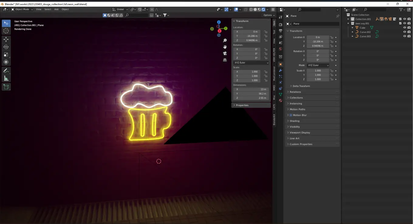 Imported vector image with ray-tracing engine (Blender)